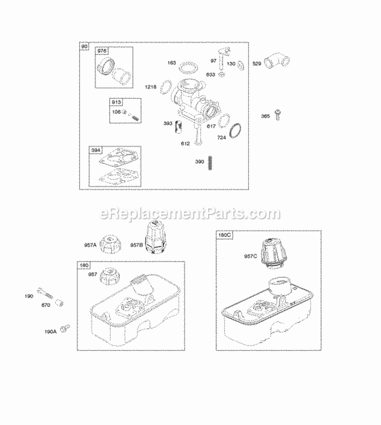 Carburetor Fuel Supply Diagram and Parts List for  Briggs and Stratton Engine